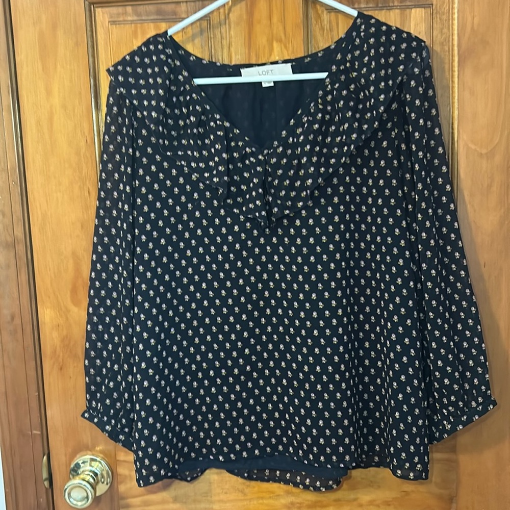 Loft Ruffle Neckline Floral Blouse